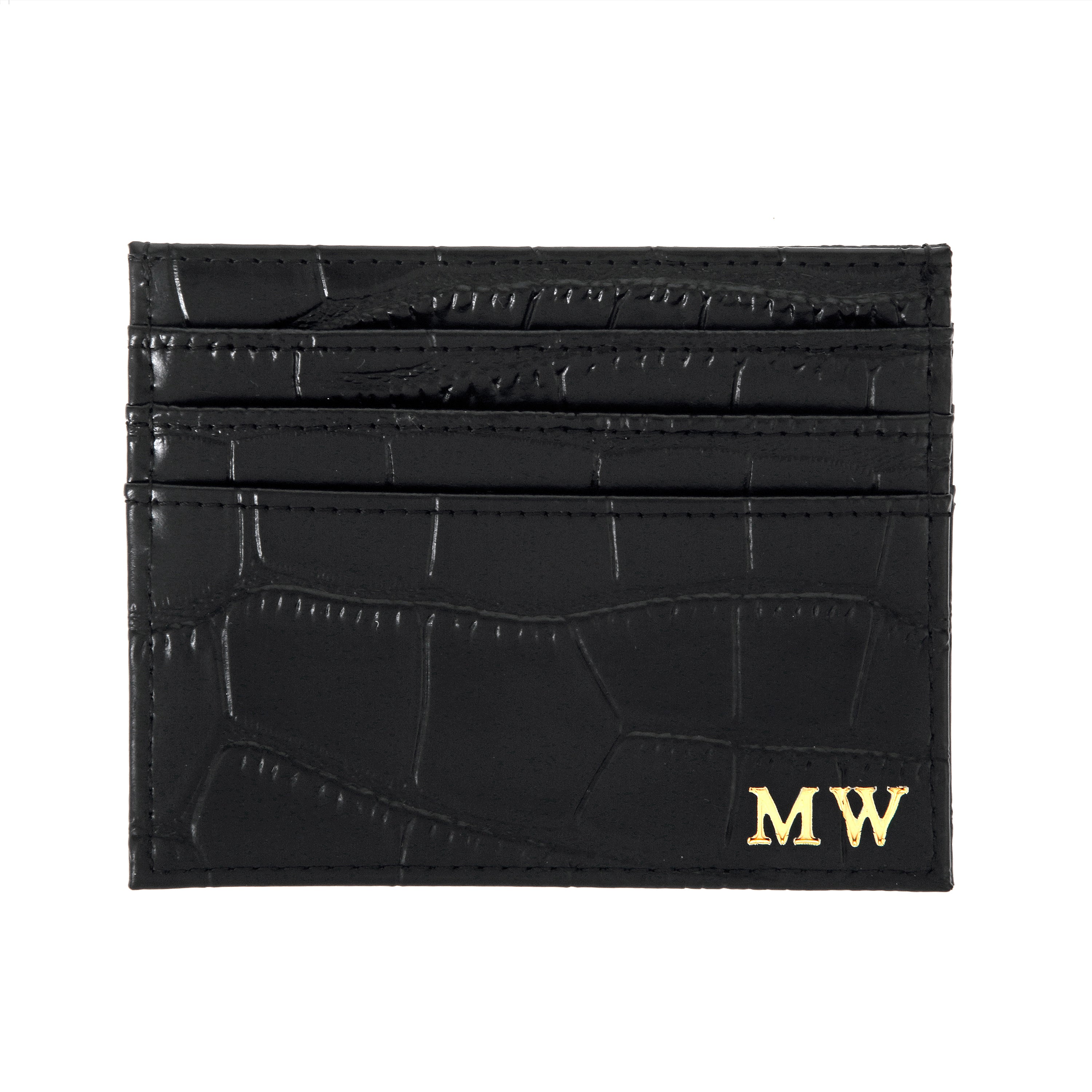 Black Croc Leather Card Holder