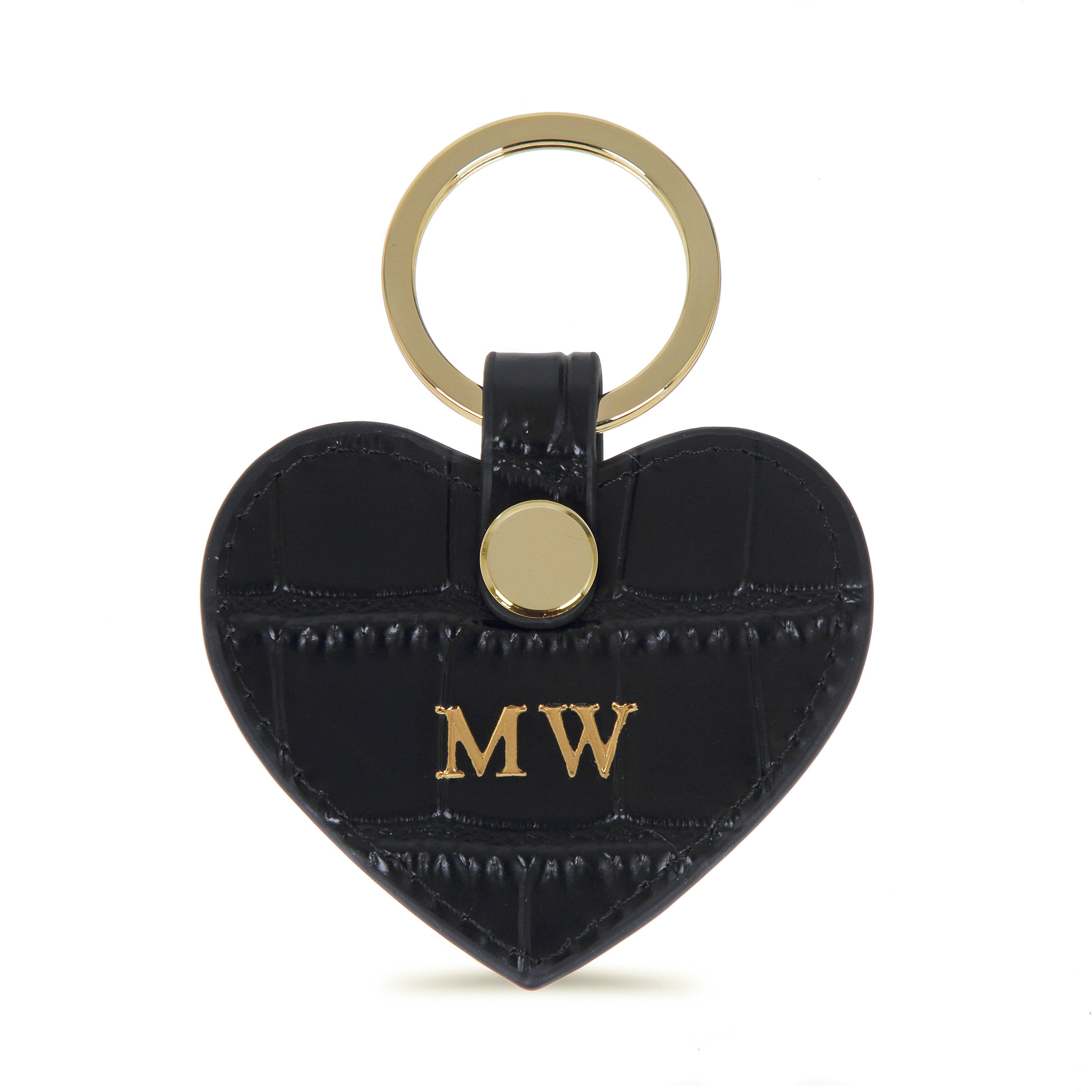 Black Croc Leather Heart Key Ring