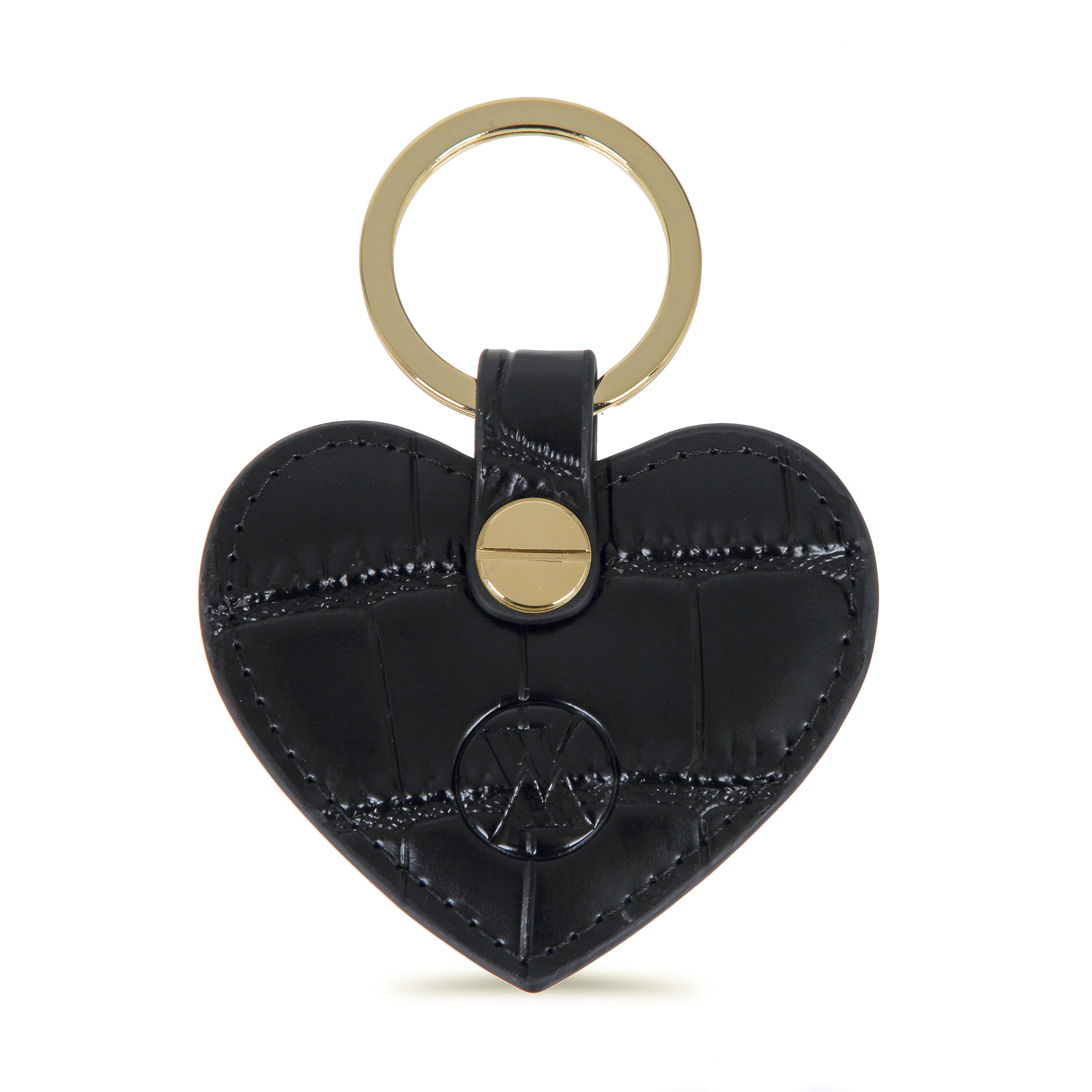 Black Croc Leather Heart Key Ring