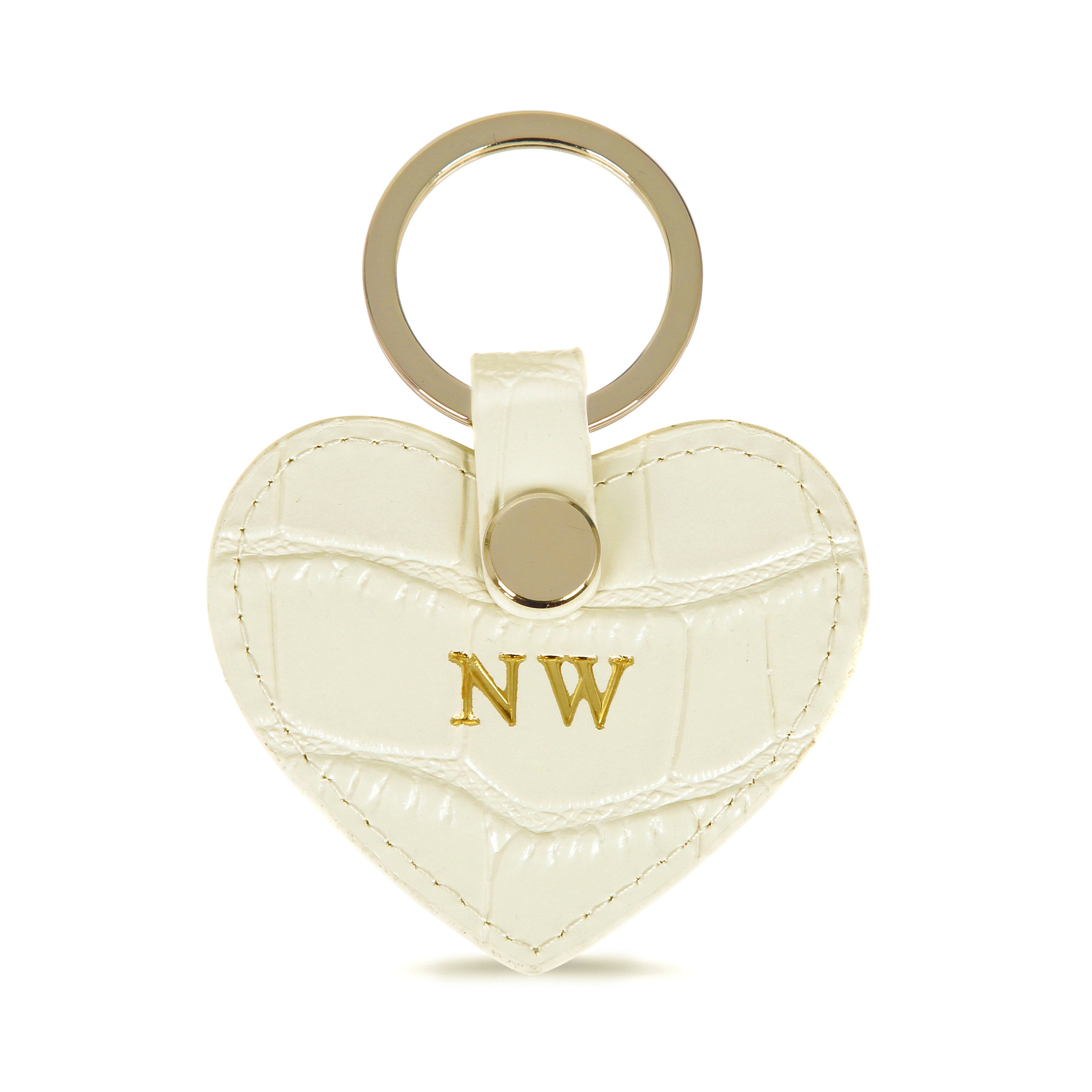 Cream Croc Leather Heart Key Ring