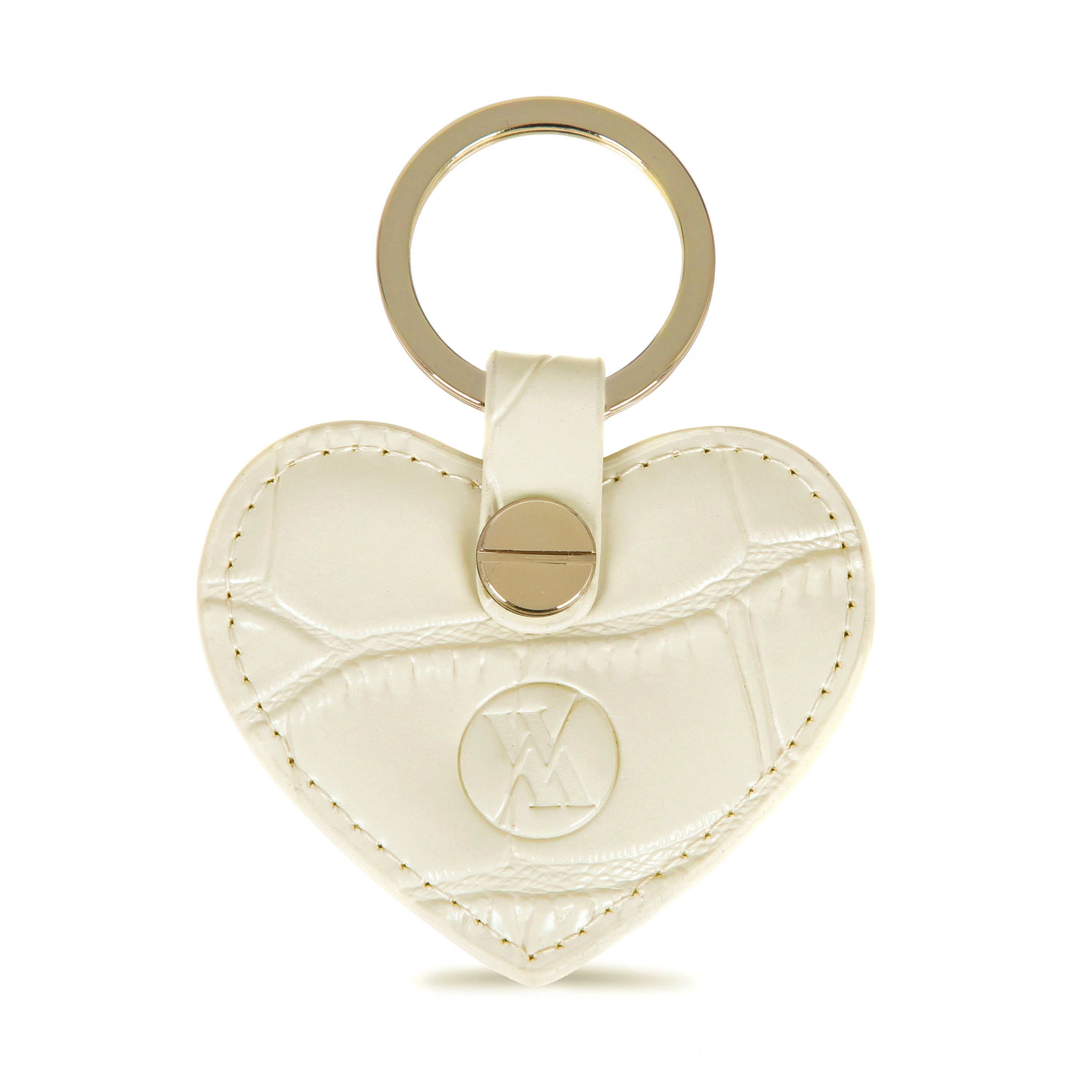 Cream Croc Leather Heart Key Ring