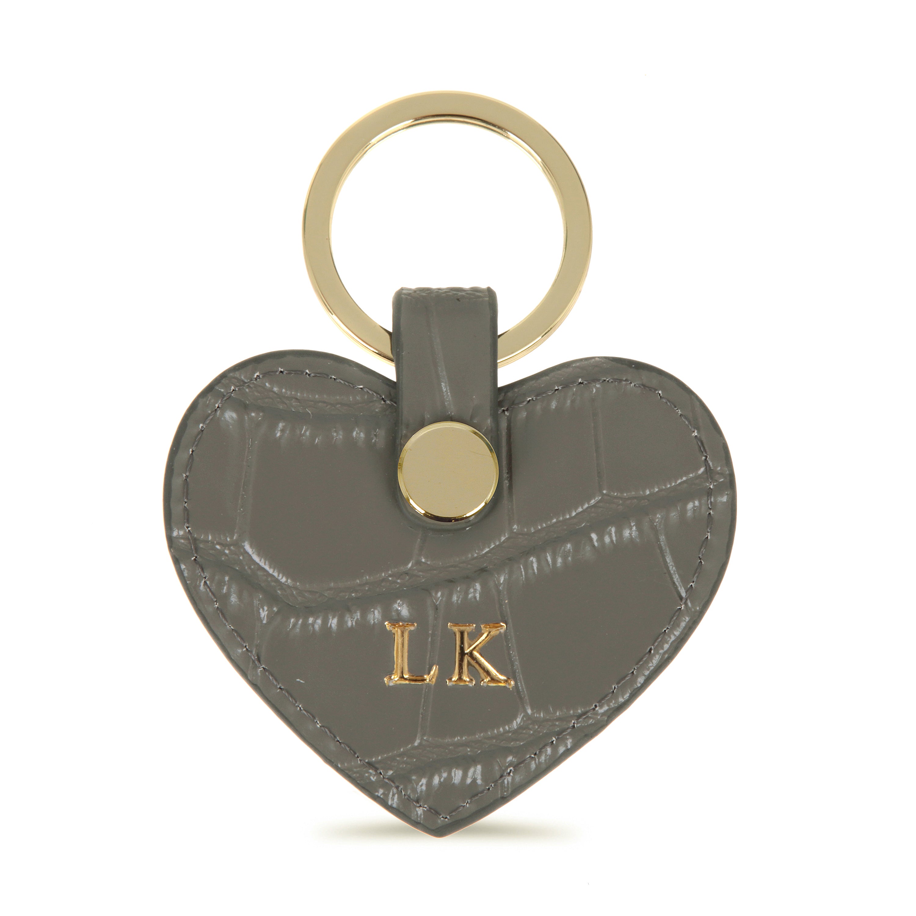 Grey Croc Leather Heart Key Ring