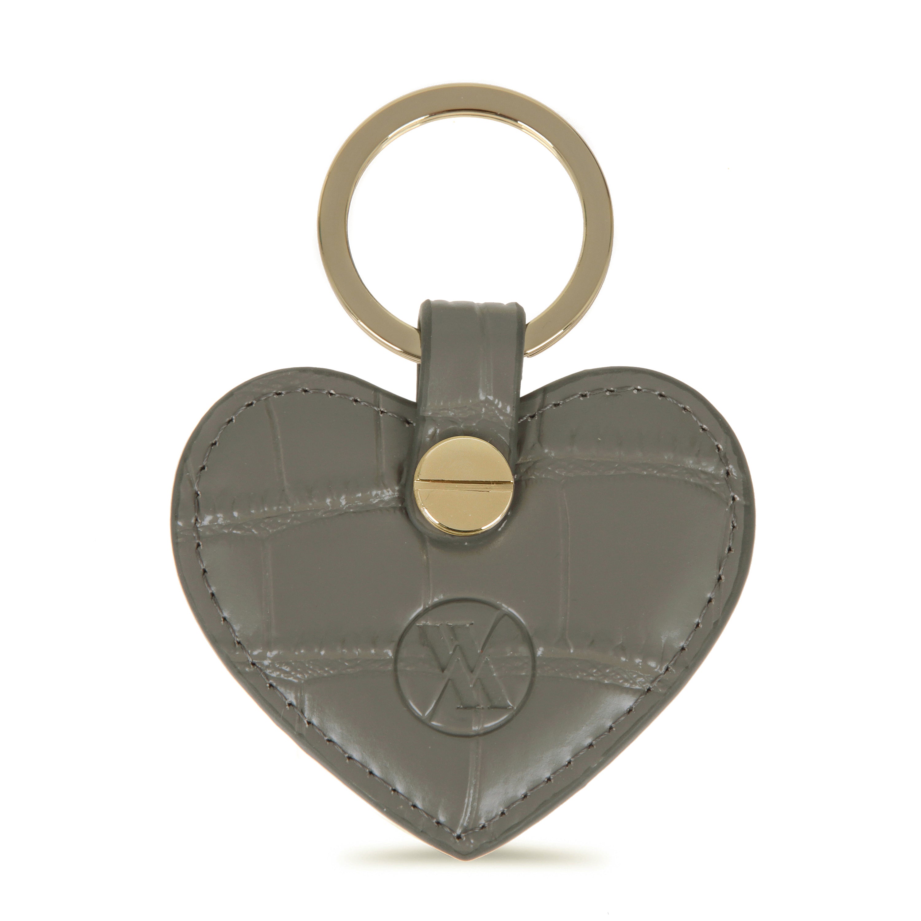 Grey Croc Leather Heart Key Ring