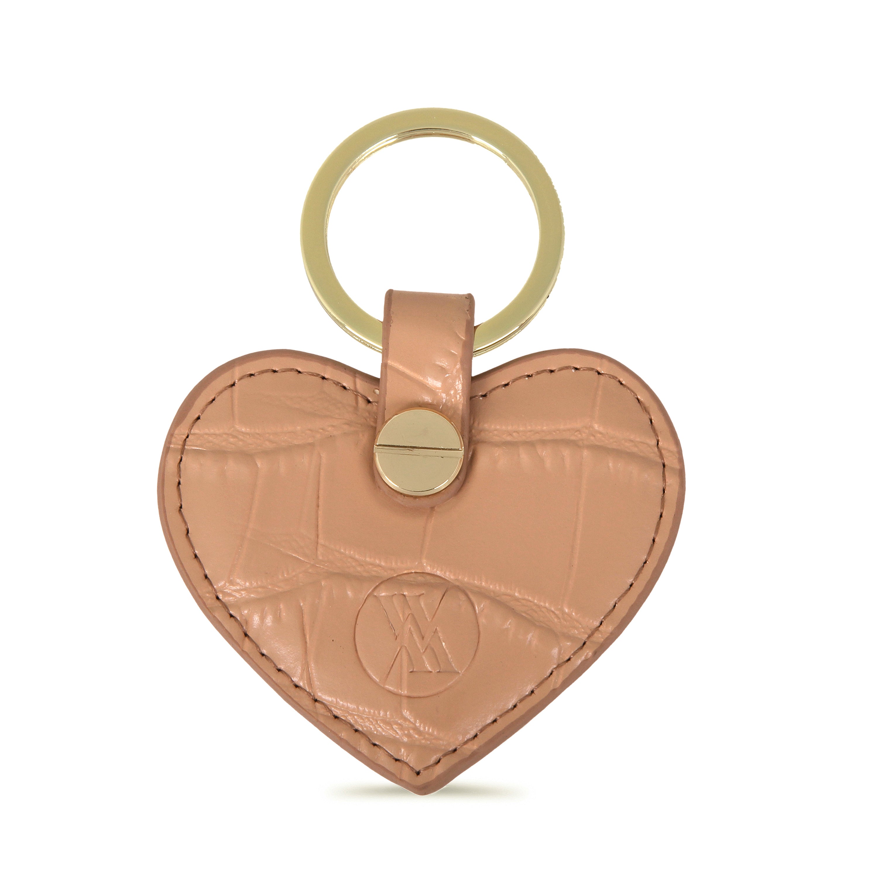 Nude Croc Leather Heart Key Ring