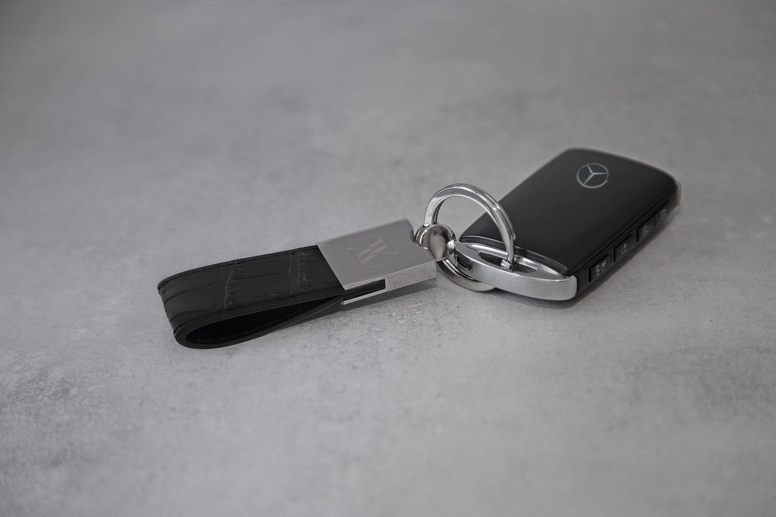 Black Croc Leather Key Chain