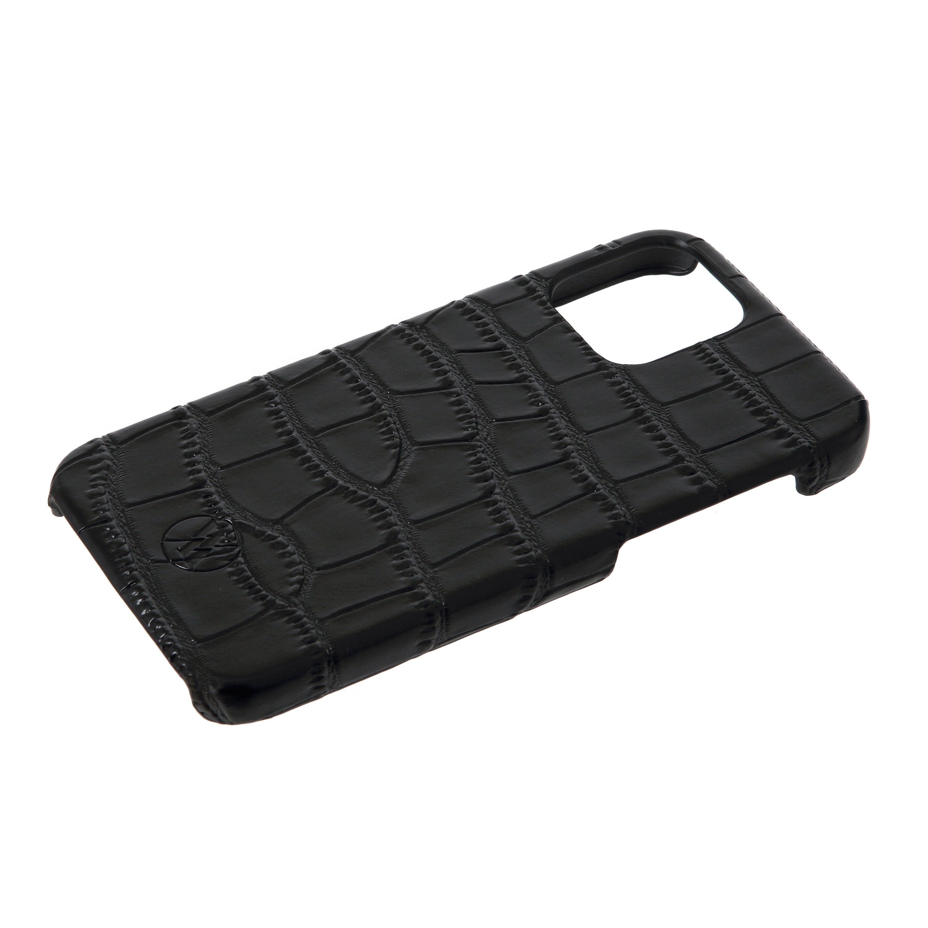 Black Croc Leather Phone Case Embossed Personalised for iPhone -   Singapore