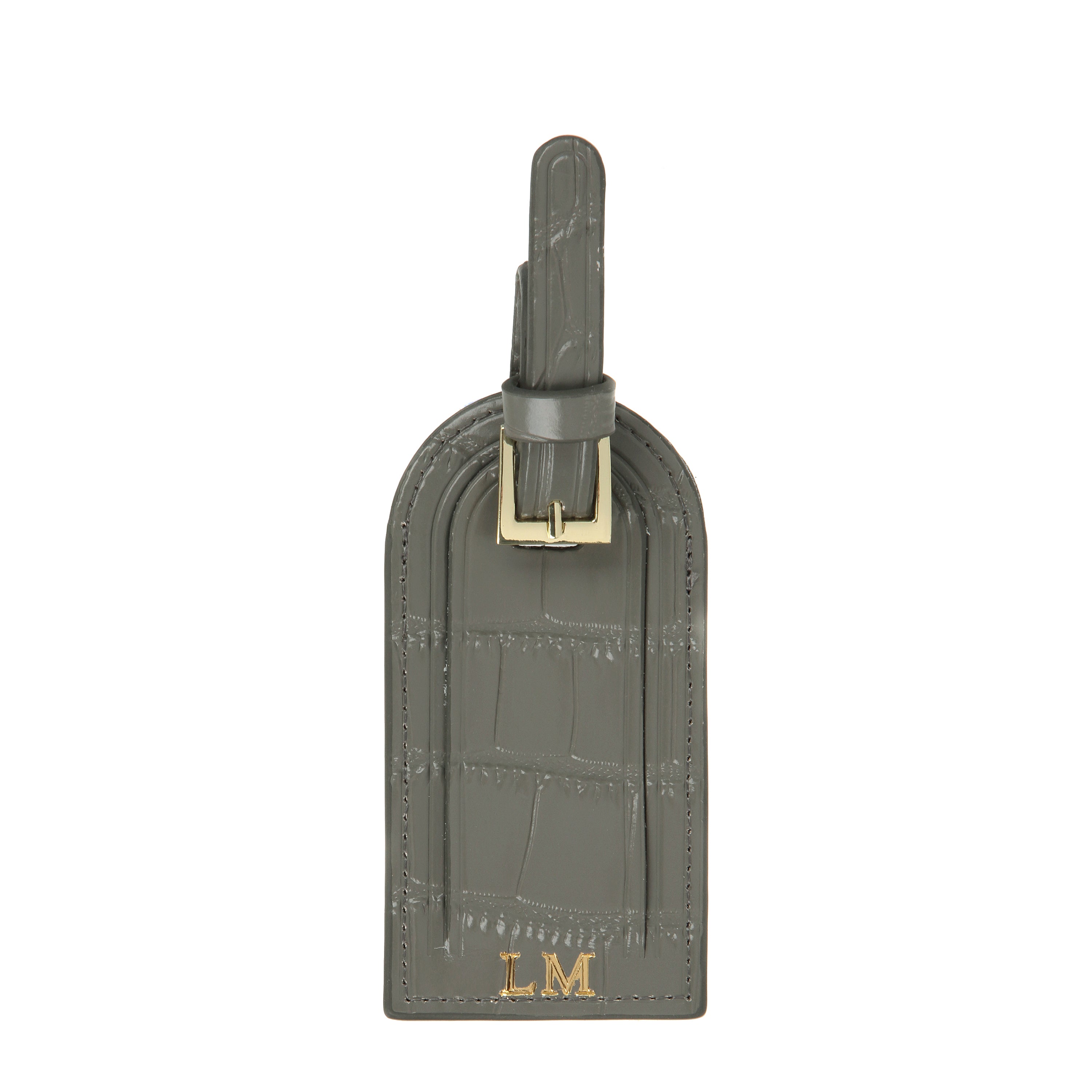 Grey Croc Leather Luggage Tag