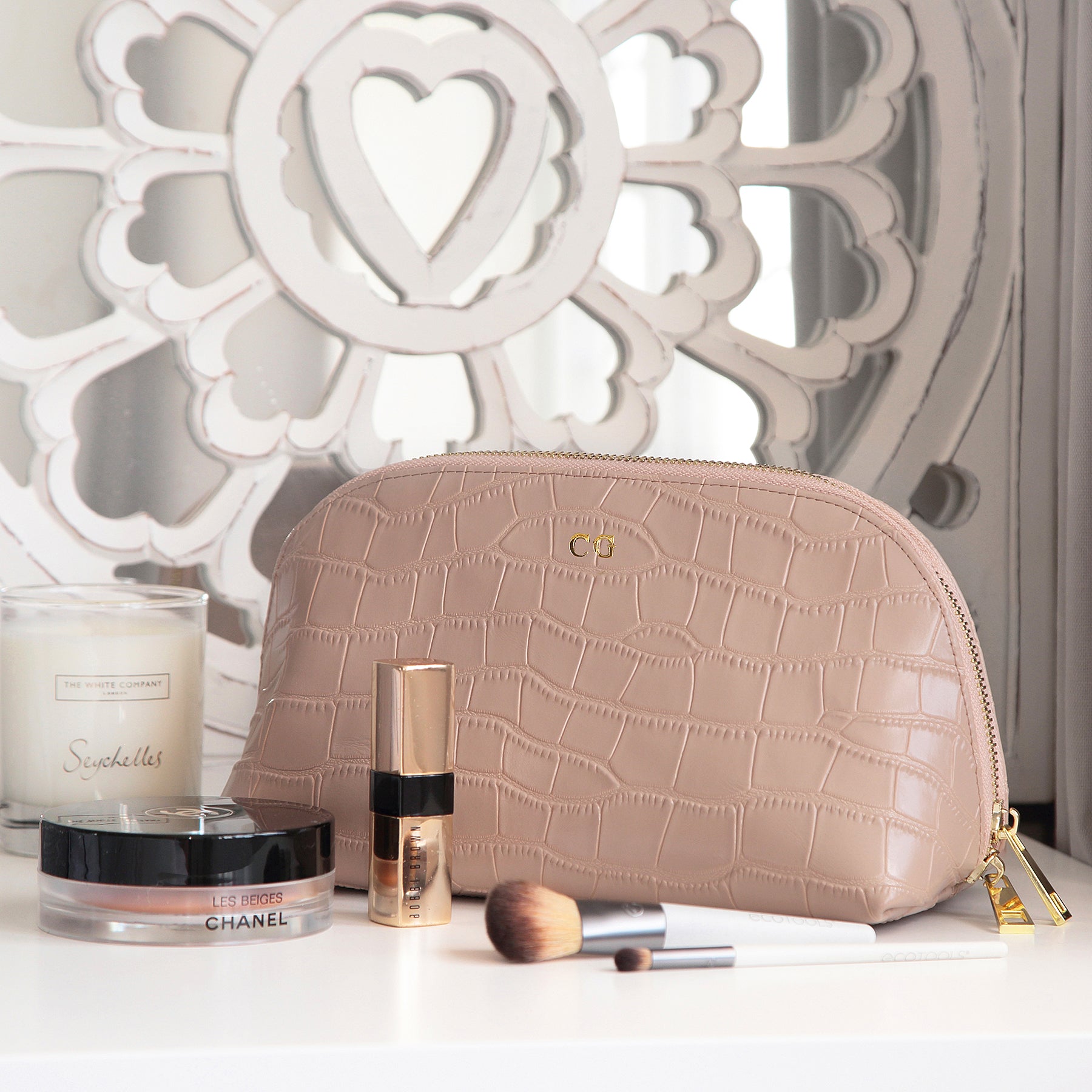 Dusty Rose Croc Leather Luxury Cosmetic Bag