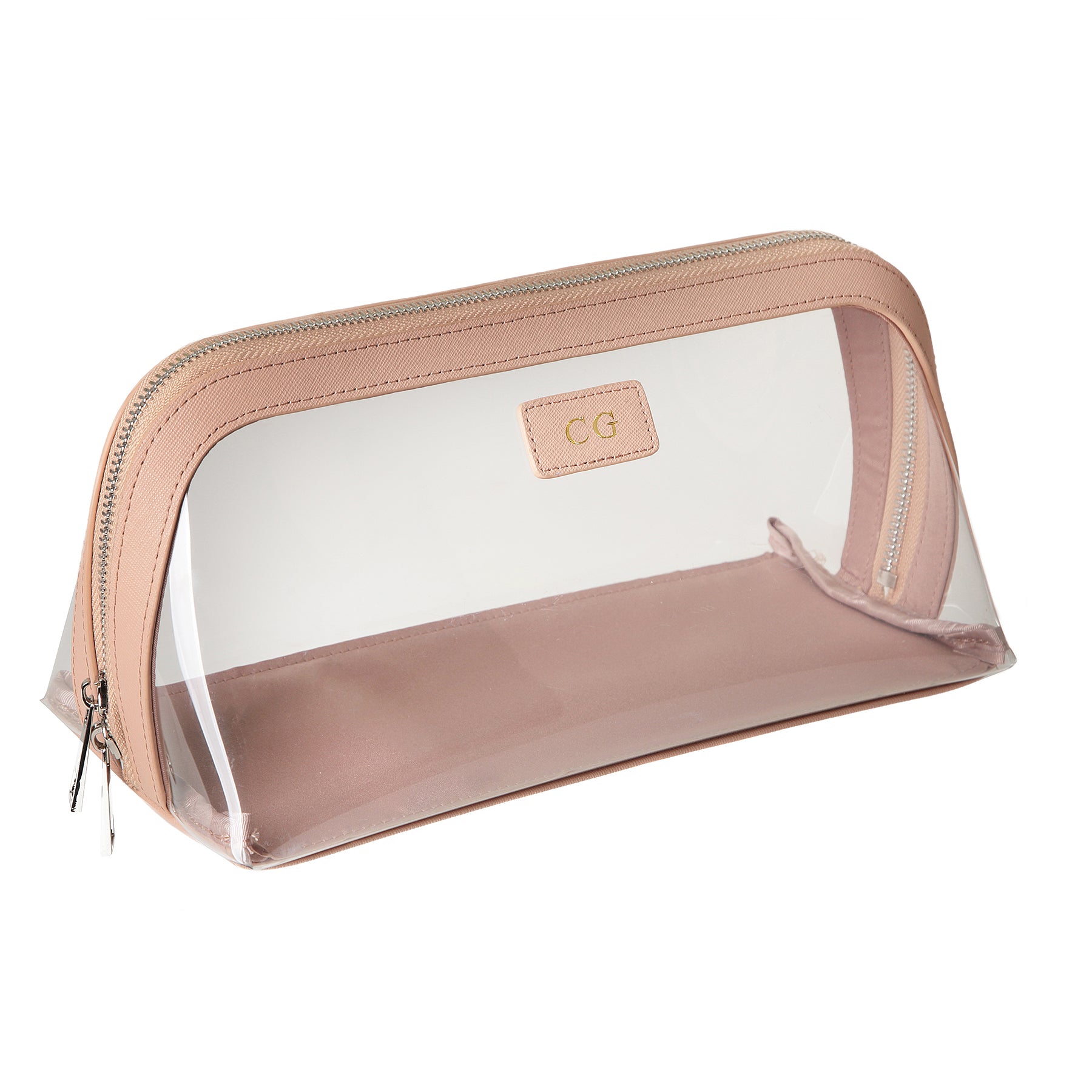 Nude Saffiano Leather Perspex Cosmetic Bag