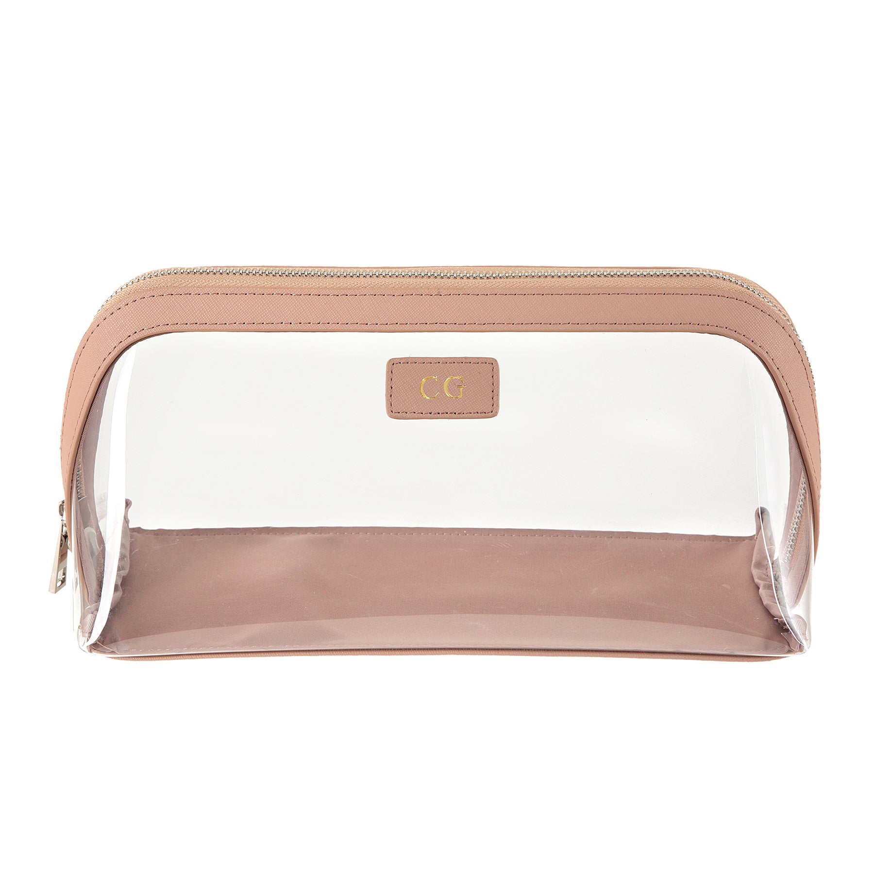 Nude Saffiano Leather Perspex Cosmetic Bag