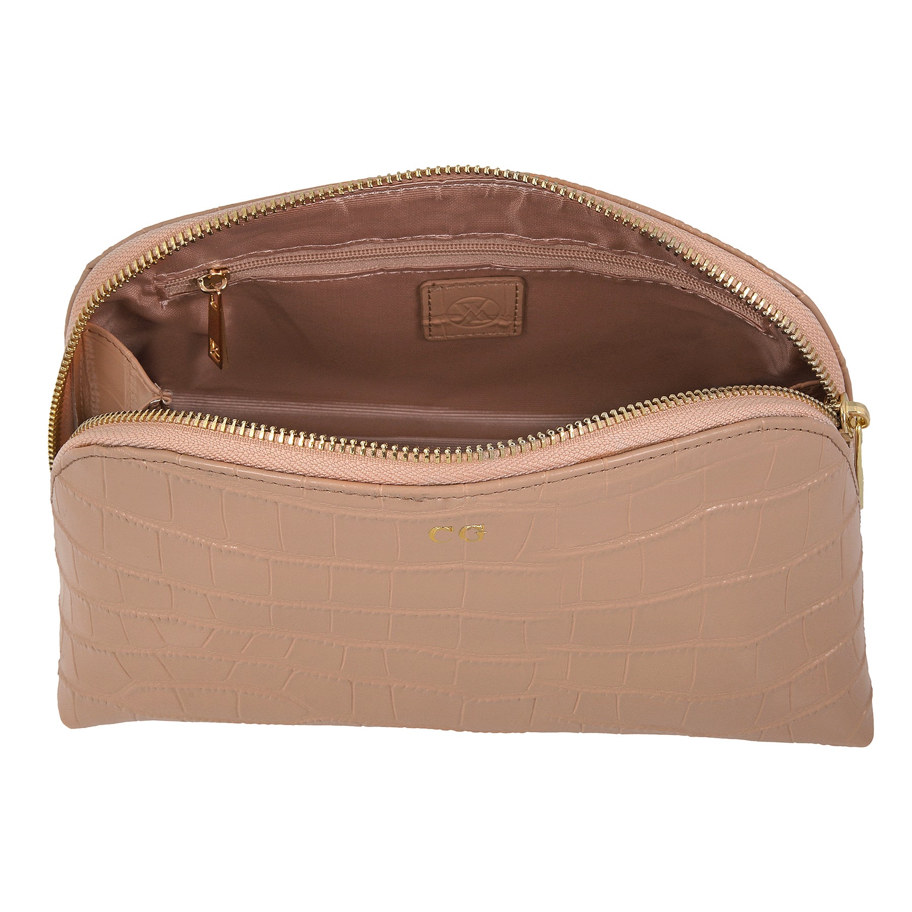 Dusty Rose Croc Leather Luxury Cosmetic Bag