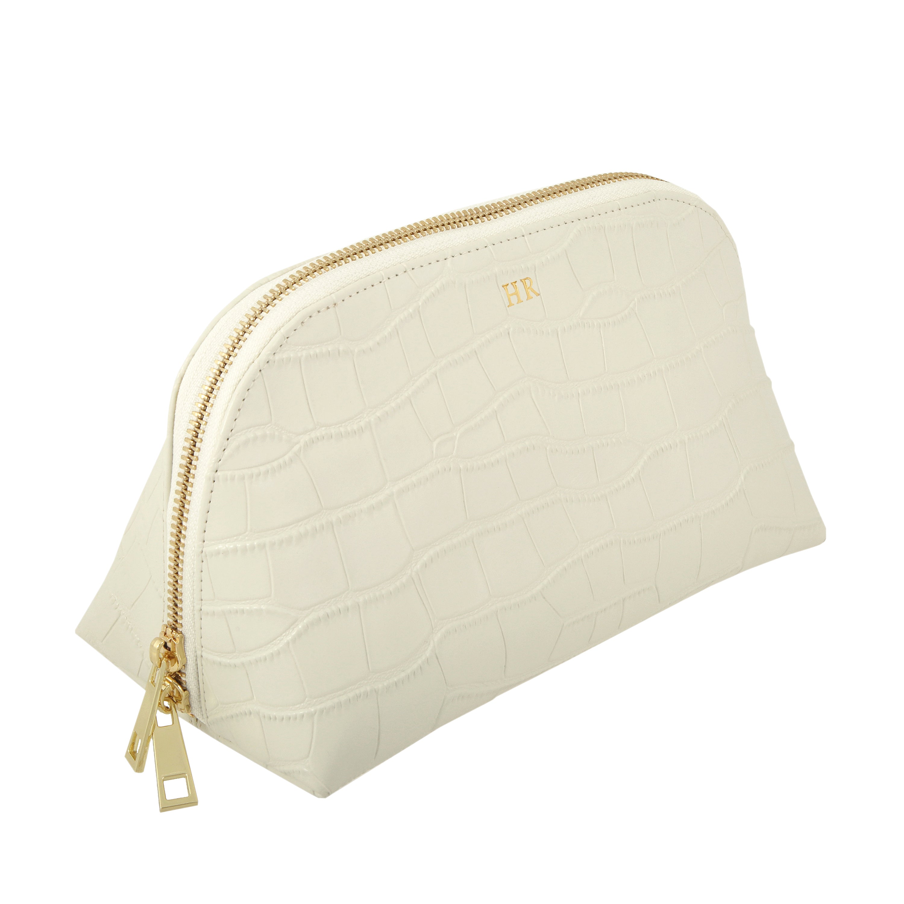 Cream Croc Leather Luxury Cosmetic Bag