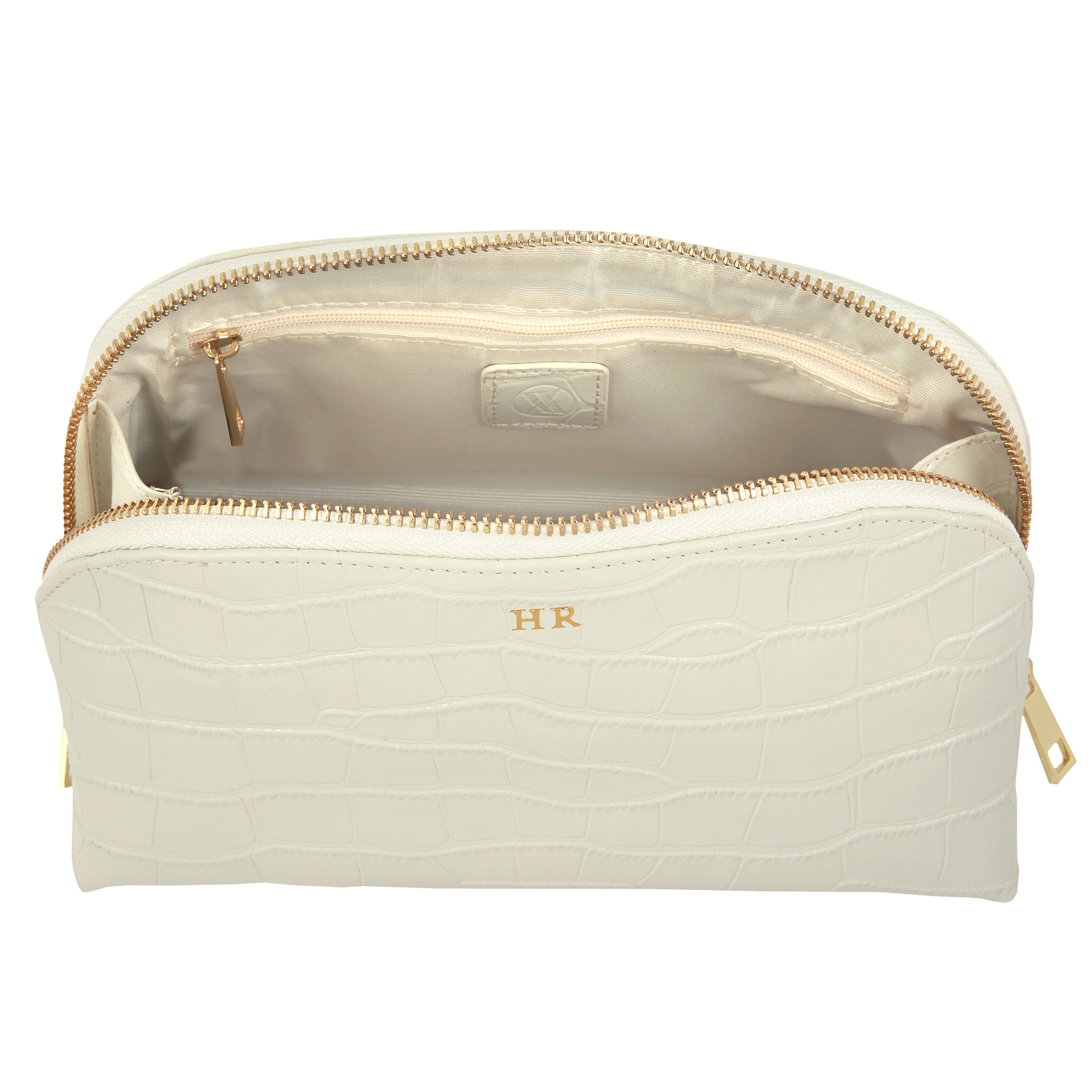 Cream Croc Leather Luxury Cosmetic Bag