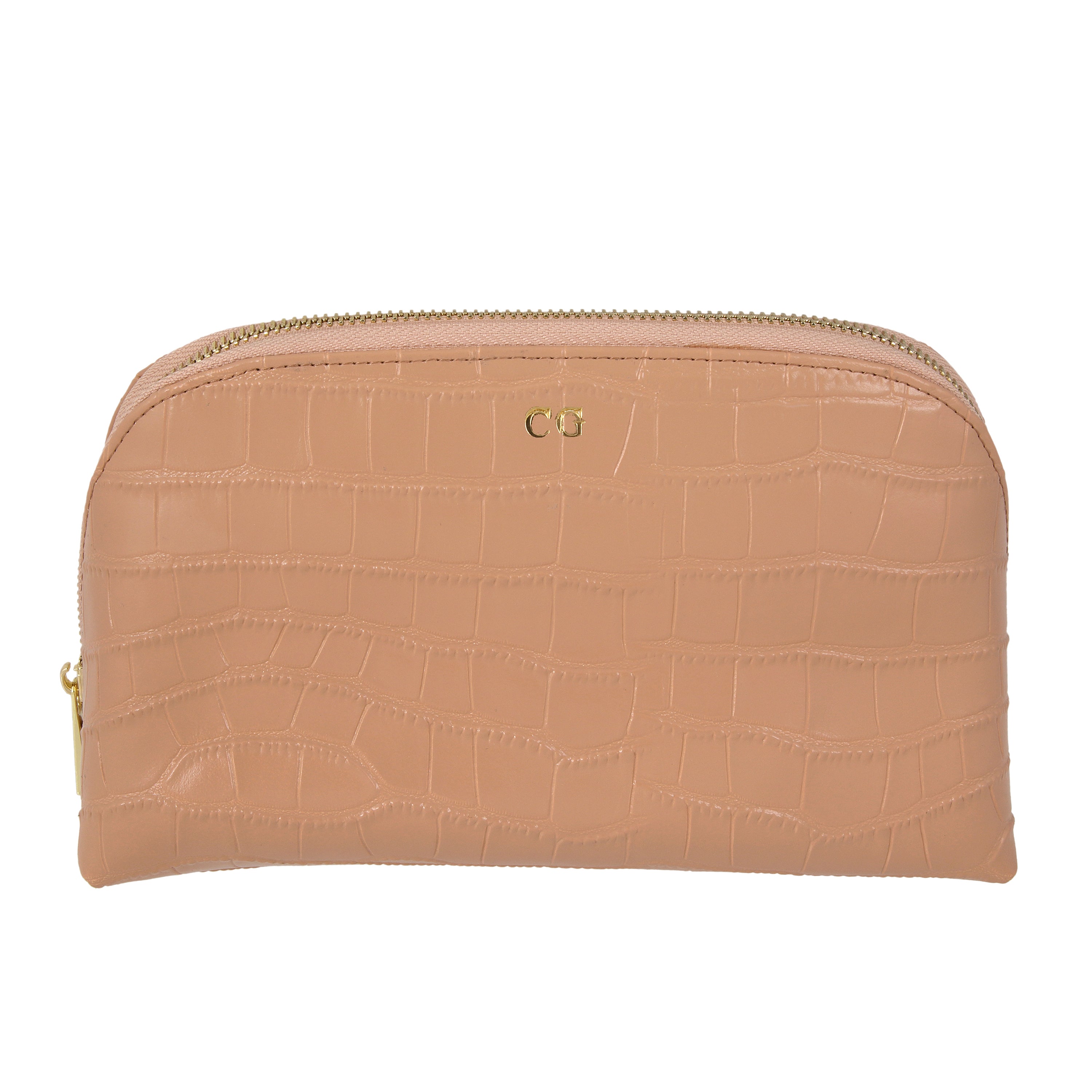 Nude Croc Leather Luxury Cosmetic Bag