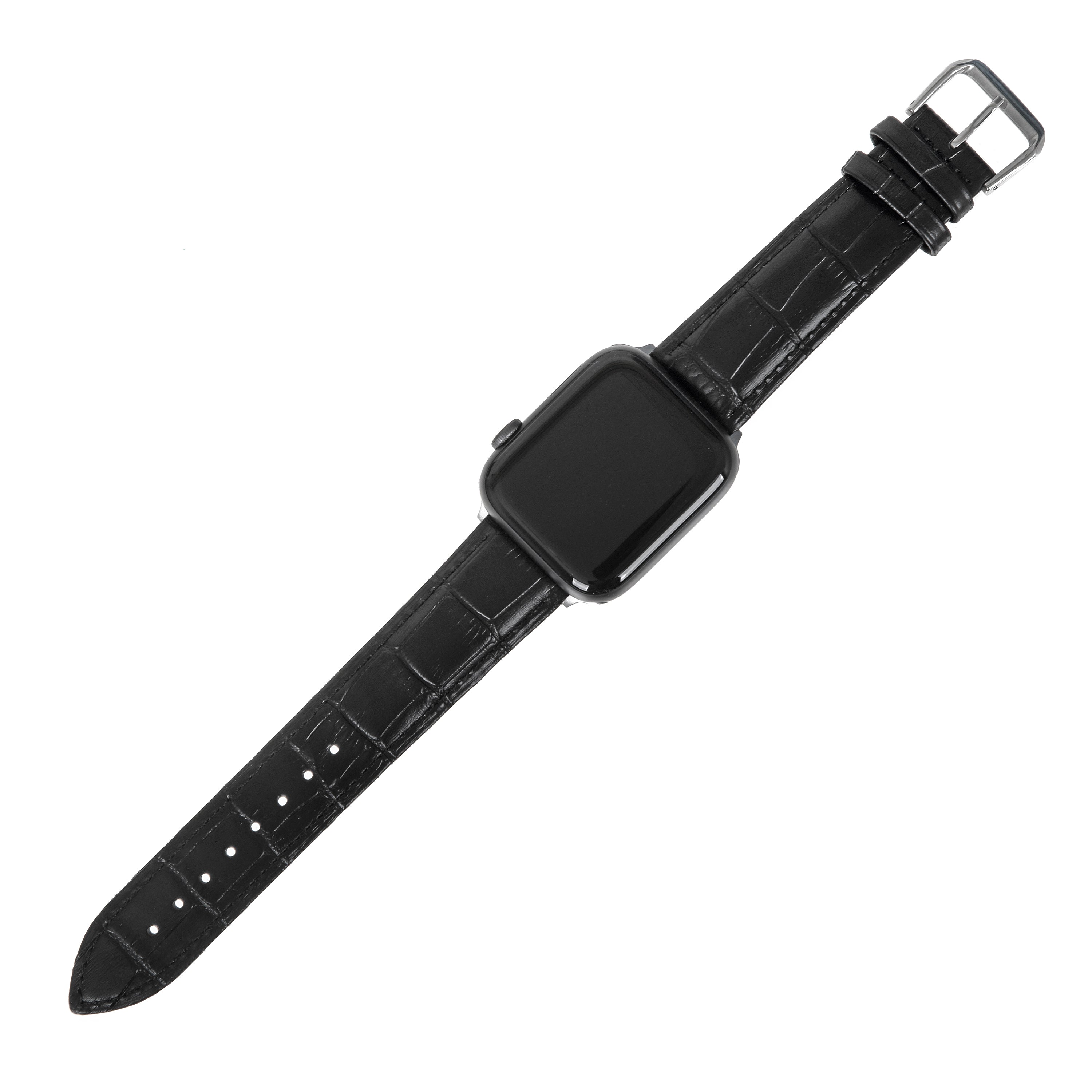 Black Croc Leather Apple Watch Strap