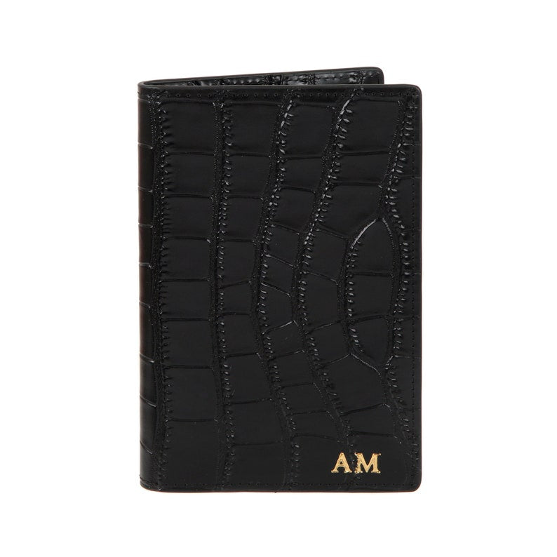 Black Croc Leather Passport Cover